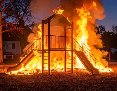 Playground Equipment Engulfed In Intense Fire