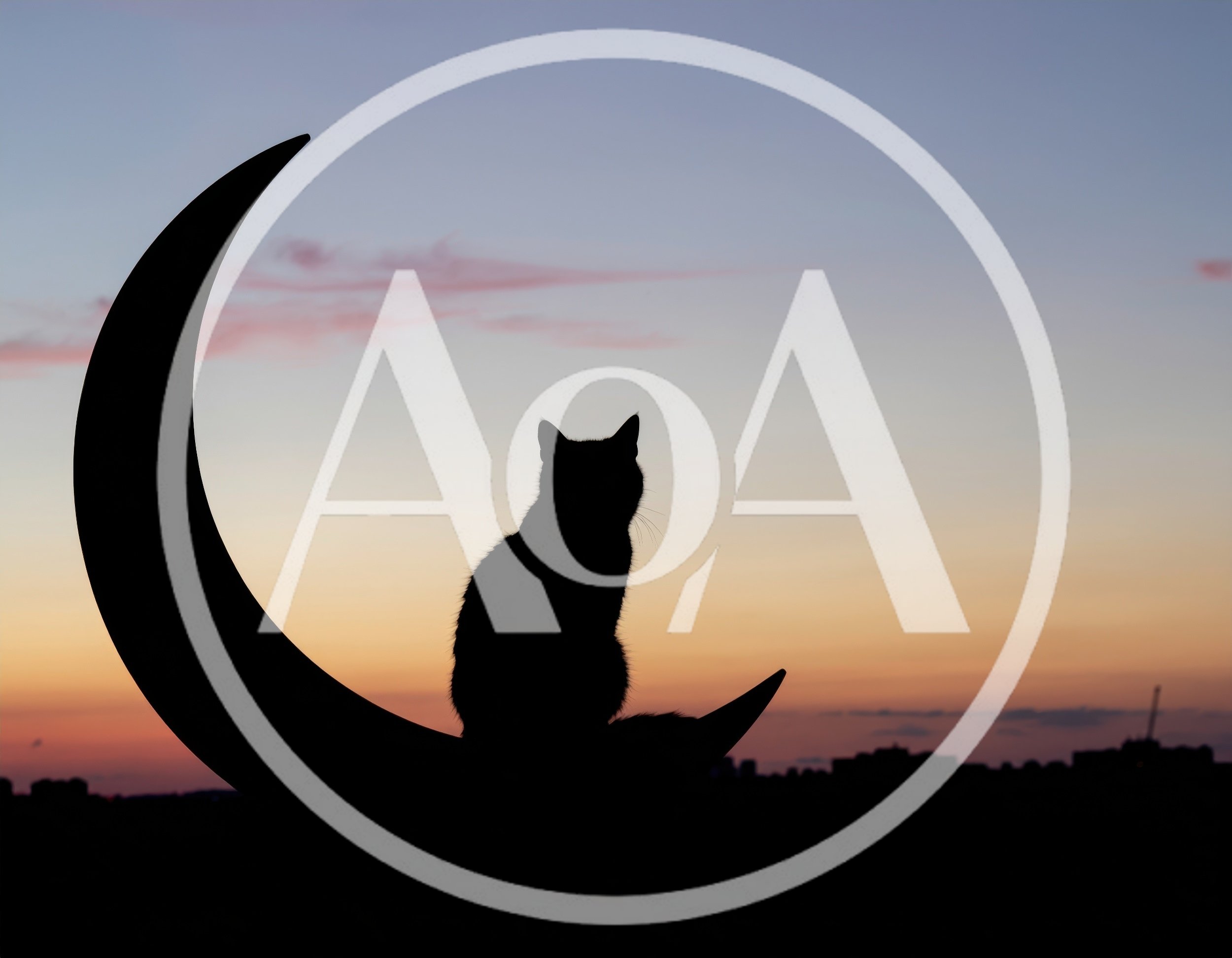 Silhouette Of A Cat Sitting On A Crescent Moon