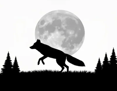 Silhouette Of A Wolf Running Under A Full Moon