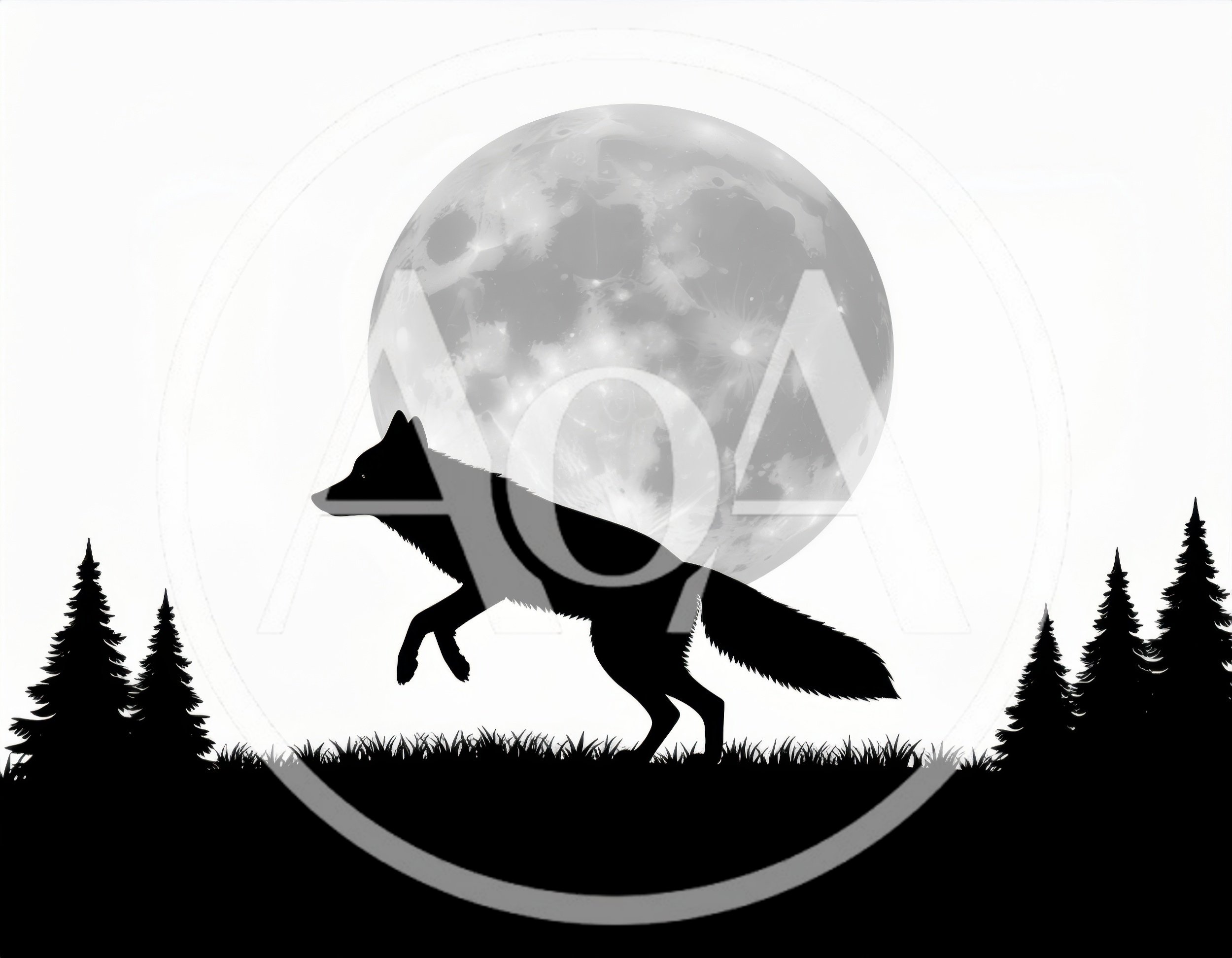 Silhouette Of A Wolf Running Under A Full Moon