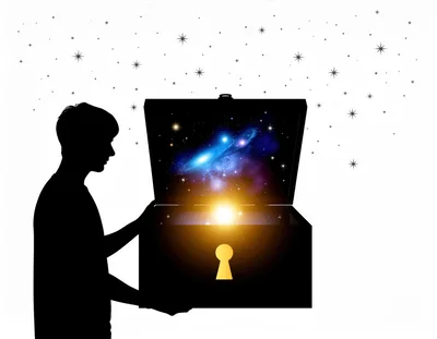 Silhouette Of A Person Opening A Magical Cosmic Chest