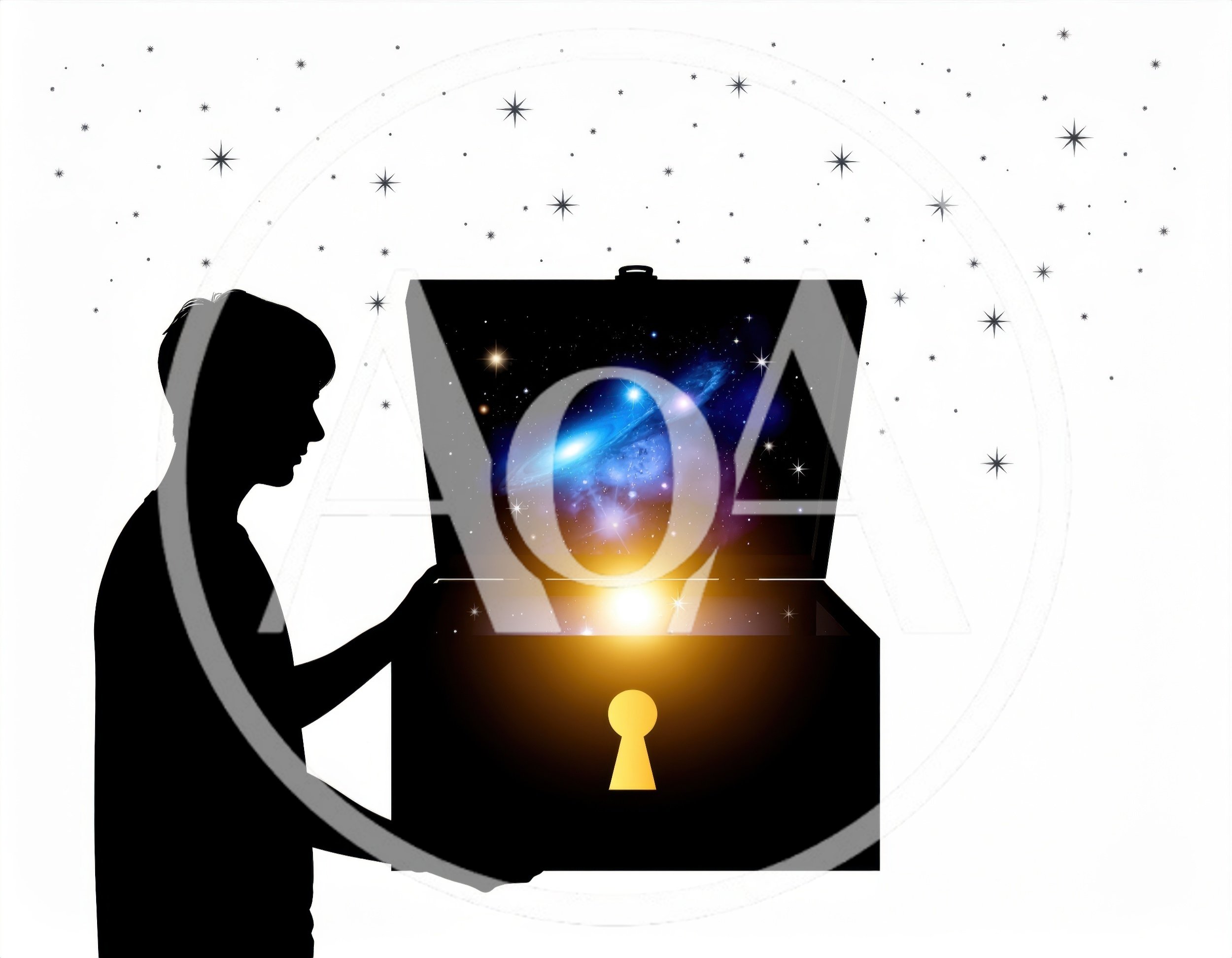 Silhouette Of A Person Opening A Magical Cosmic Chest