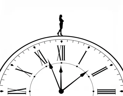 Silhouette Of A Businesswoman Standing On A Clock Face