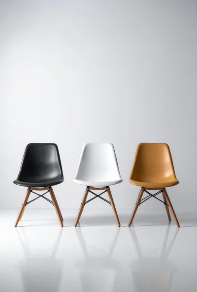 Three Modern Eames Style Chairs In A Row