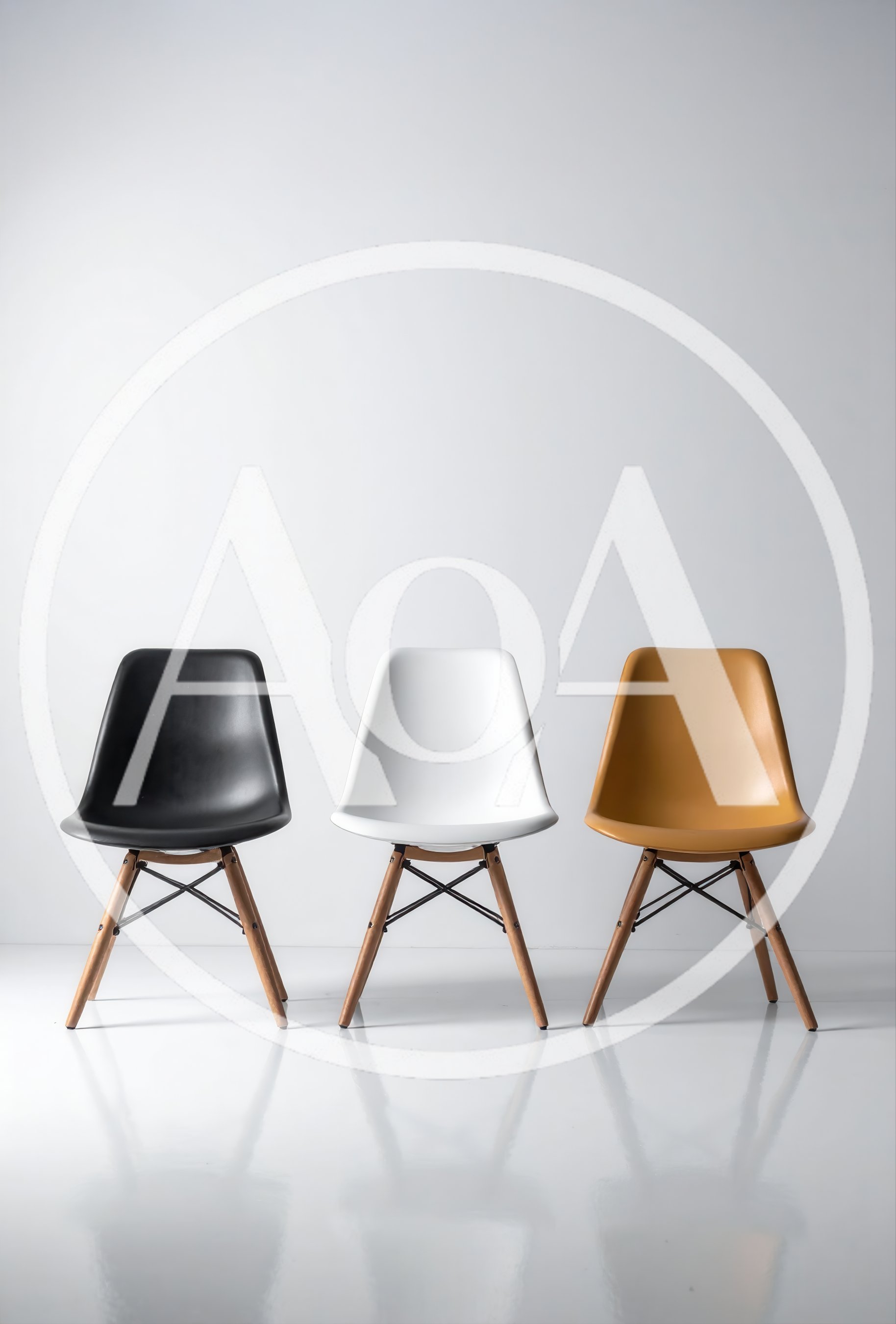 Three Modern Eames Style Chairs In A Row