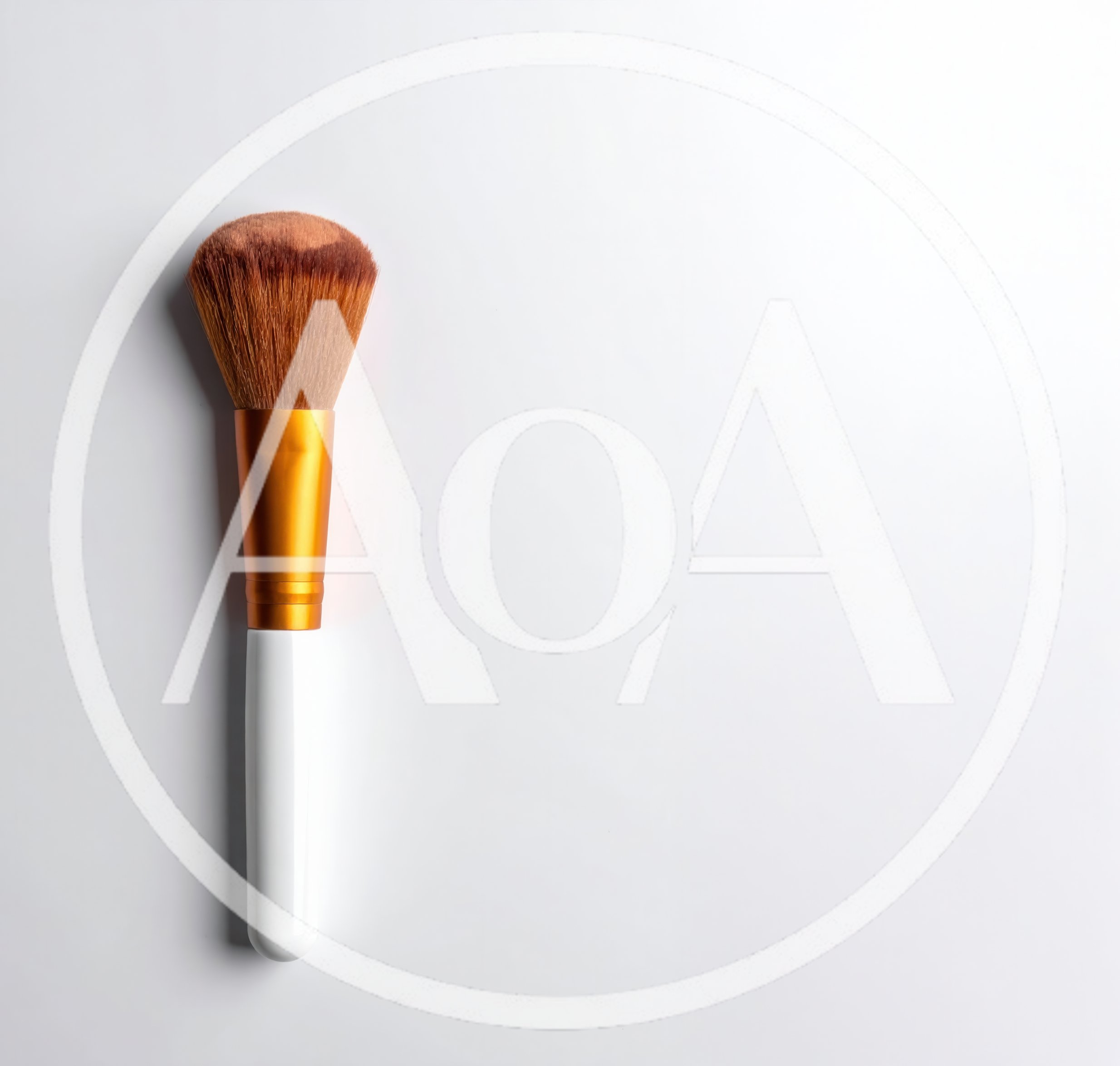 Makeup Brush With White Handle On White Background