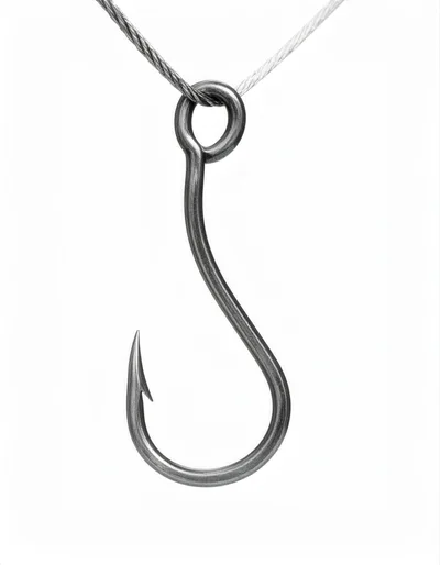Single Metal Fishing Hook Hanging On Wire