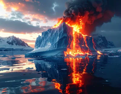 Volcanic Eruption On A Massive Antarctic Iceberg