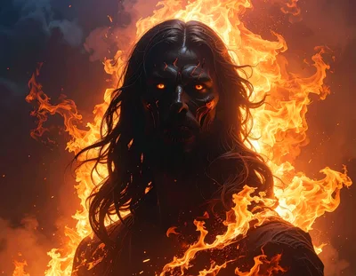 Dark Fantasy Portrait Of A Fiery Demon Man