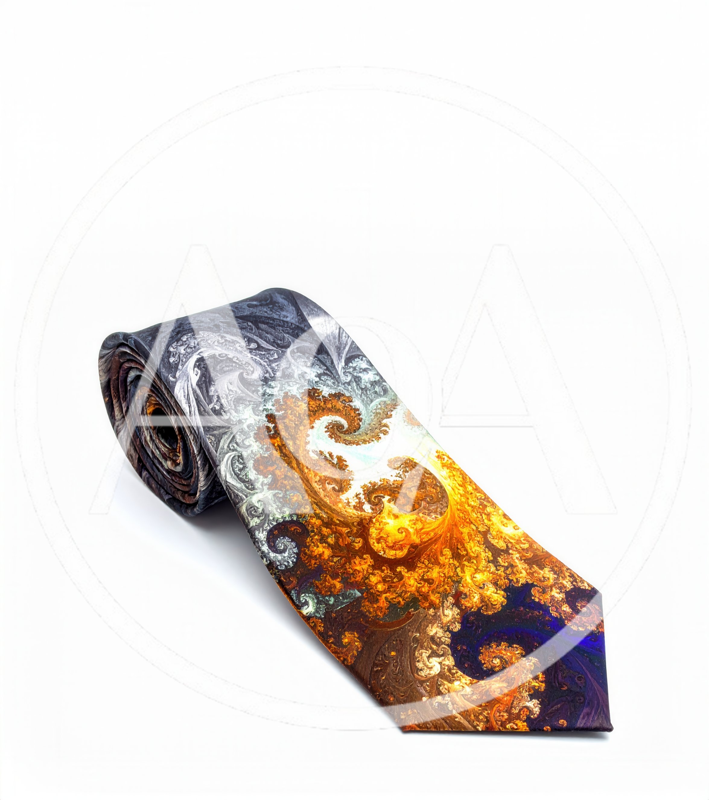 Rolled Necktie With Fractal Art Pattern