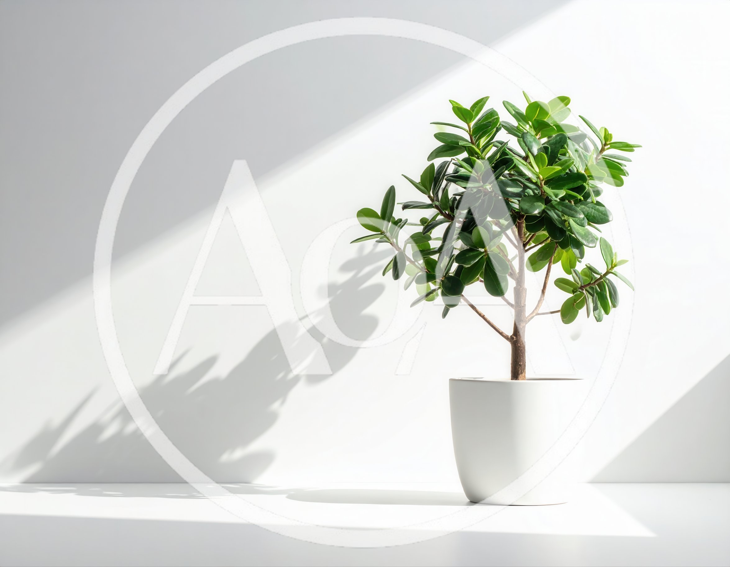 Small Potted Ficus Plant Against White Wall