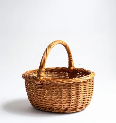 Empty Woven Wicker Basket On White Background