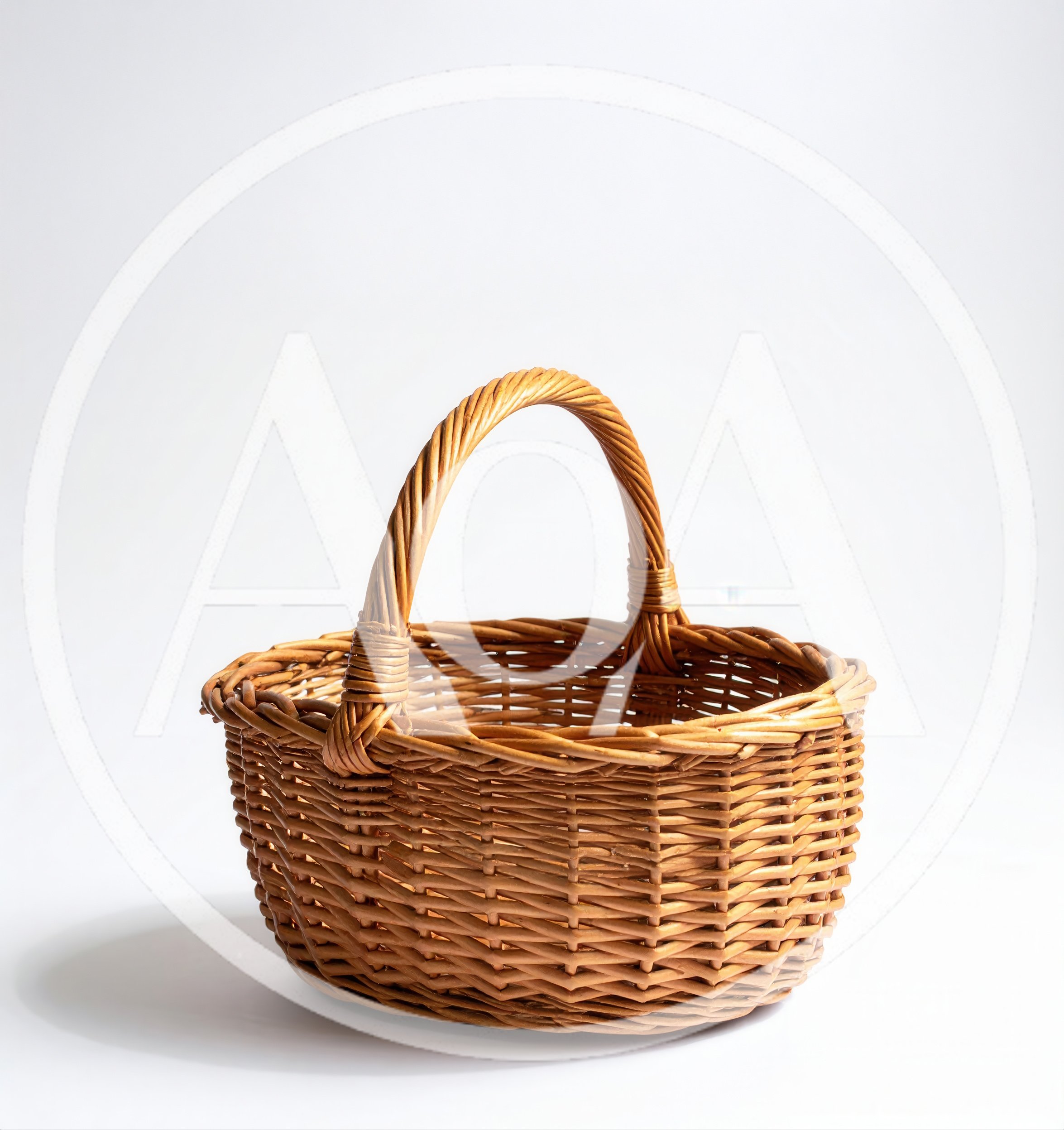 Empty Woven Wicker Basket On White Background