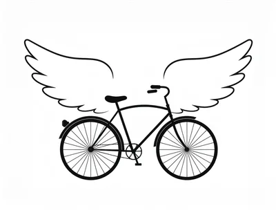Minimalist Black Silhouette Of A Bicycle With Wings