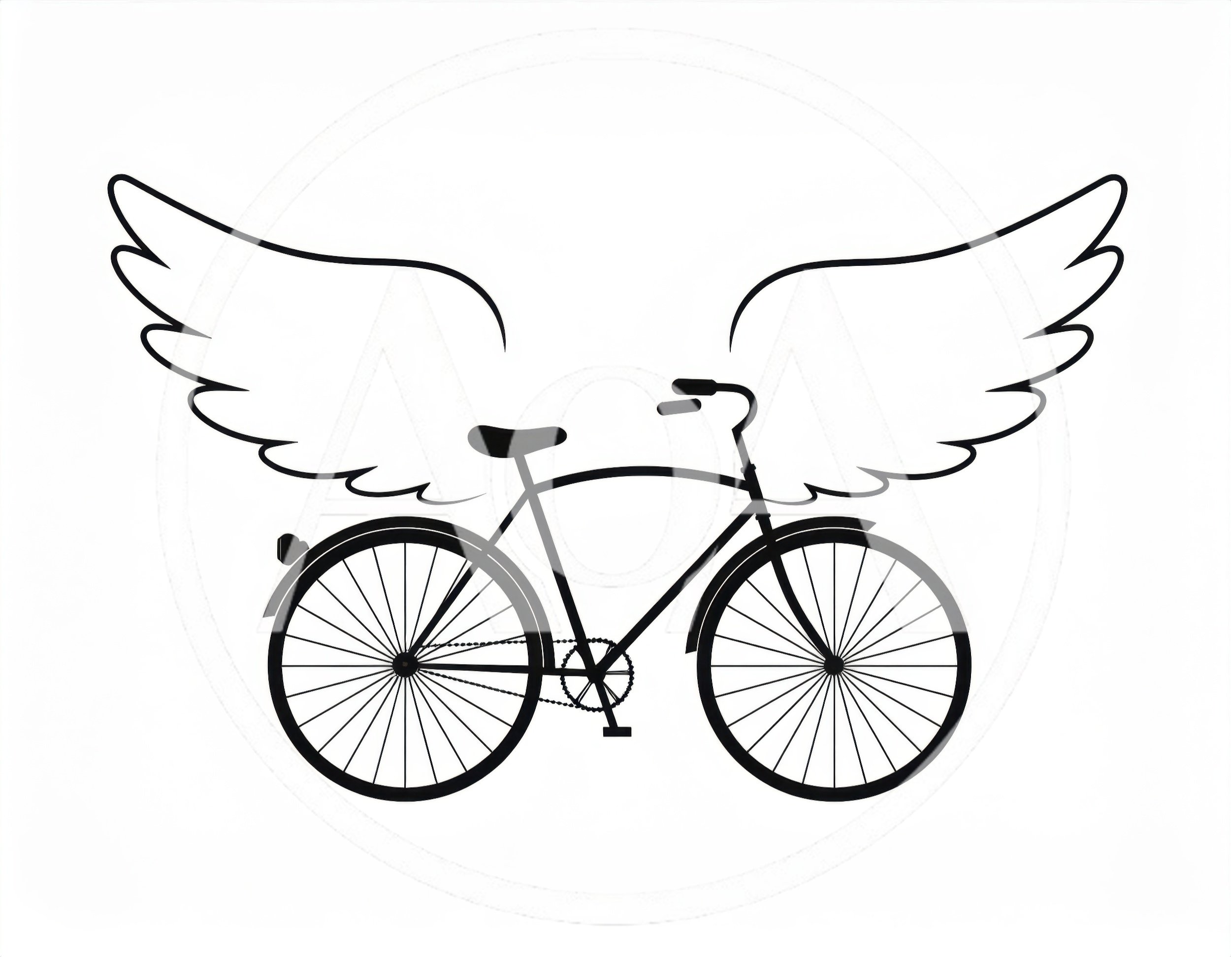 Minimalist Black Silhouette Of A Bicycle With Wings