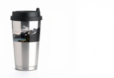 Stainless Steel Travel Mug With Mountain Landscape Print