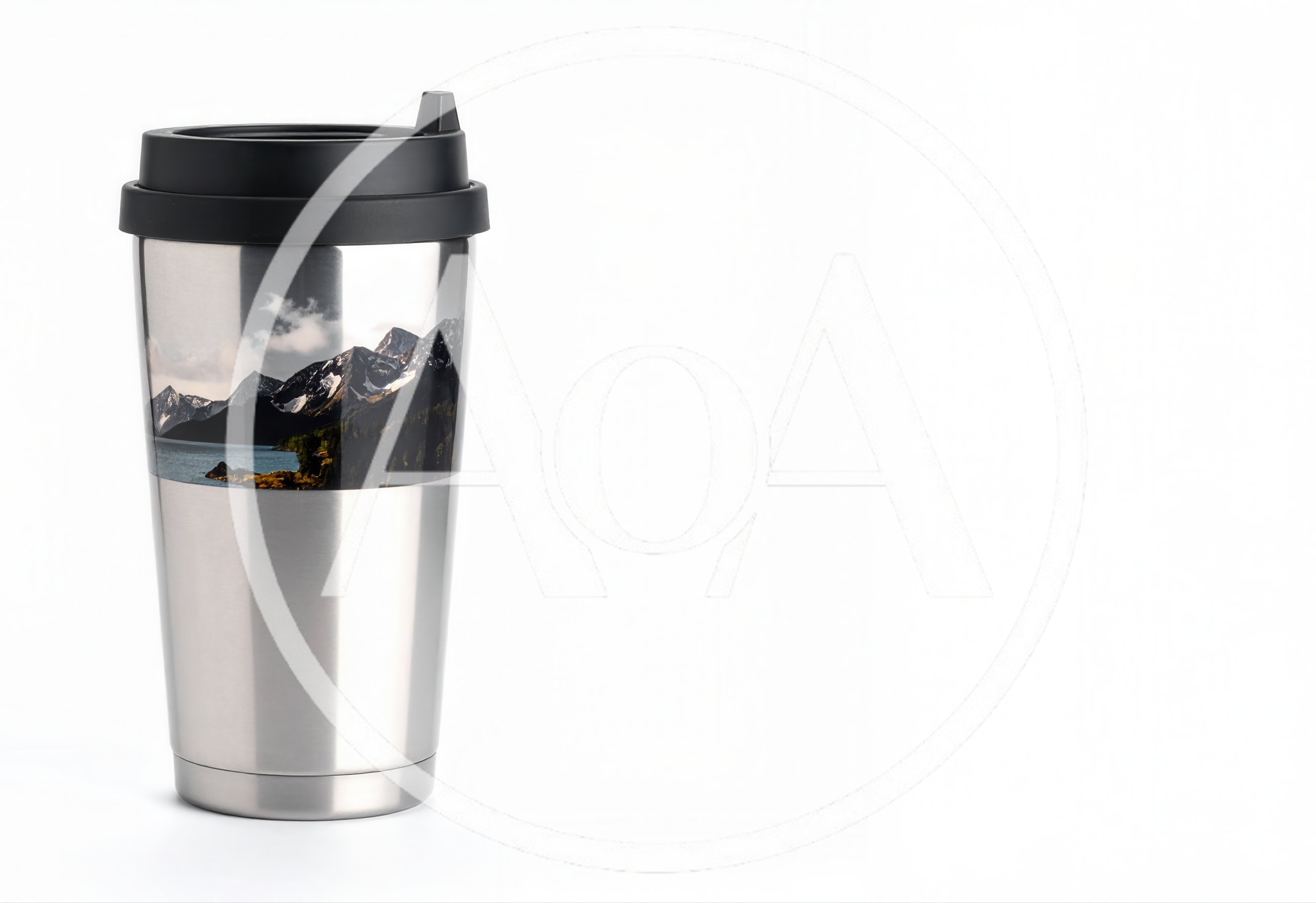 Stainless Steel Travel Mug With Mountain Landscape Print