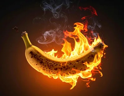 A Ripe Banana Engulfed In Intense Flames
