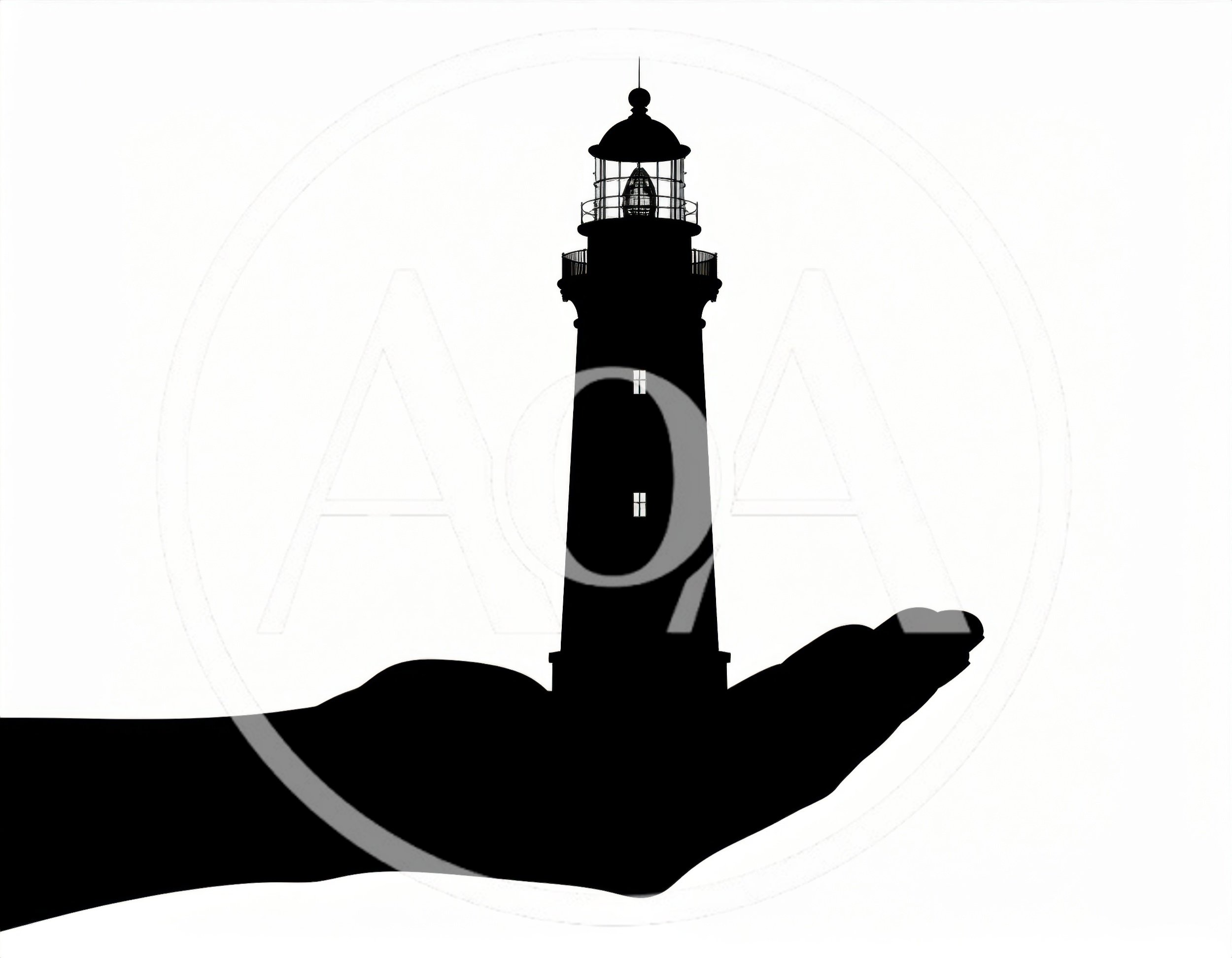 Silhouette Of A Lighthouse Held In A Human Hand