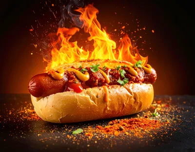 Spicy Hot Dog Engulfed In Intense Flames