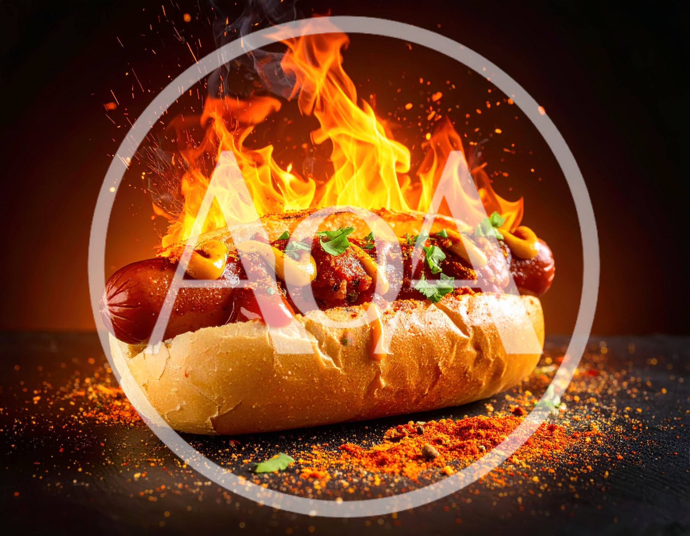 Spicy Hot Dog Engulfed In Intense Flames