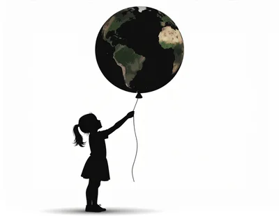 Silhouette Of A Little Girl Holding A Globe Balloon