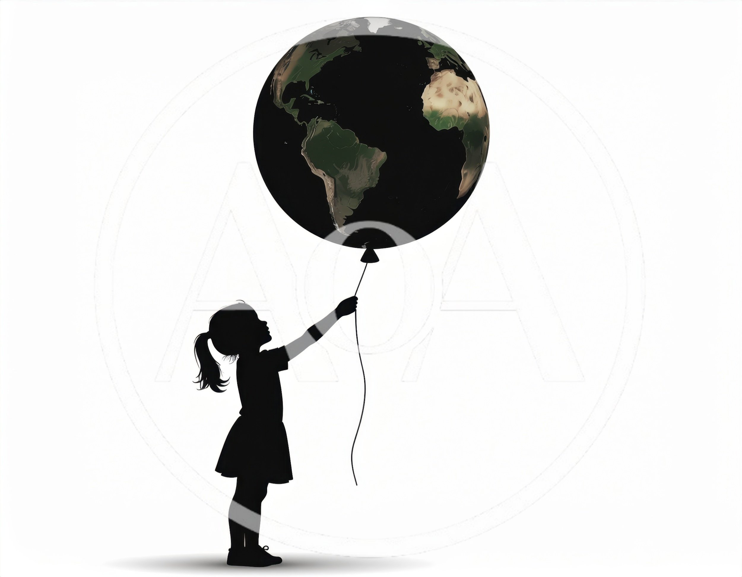 Silhouette Of A Little Girl Holding A Globe Balloon