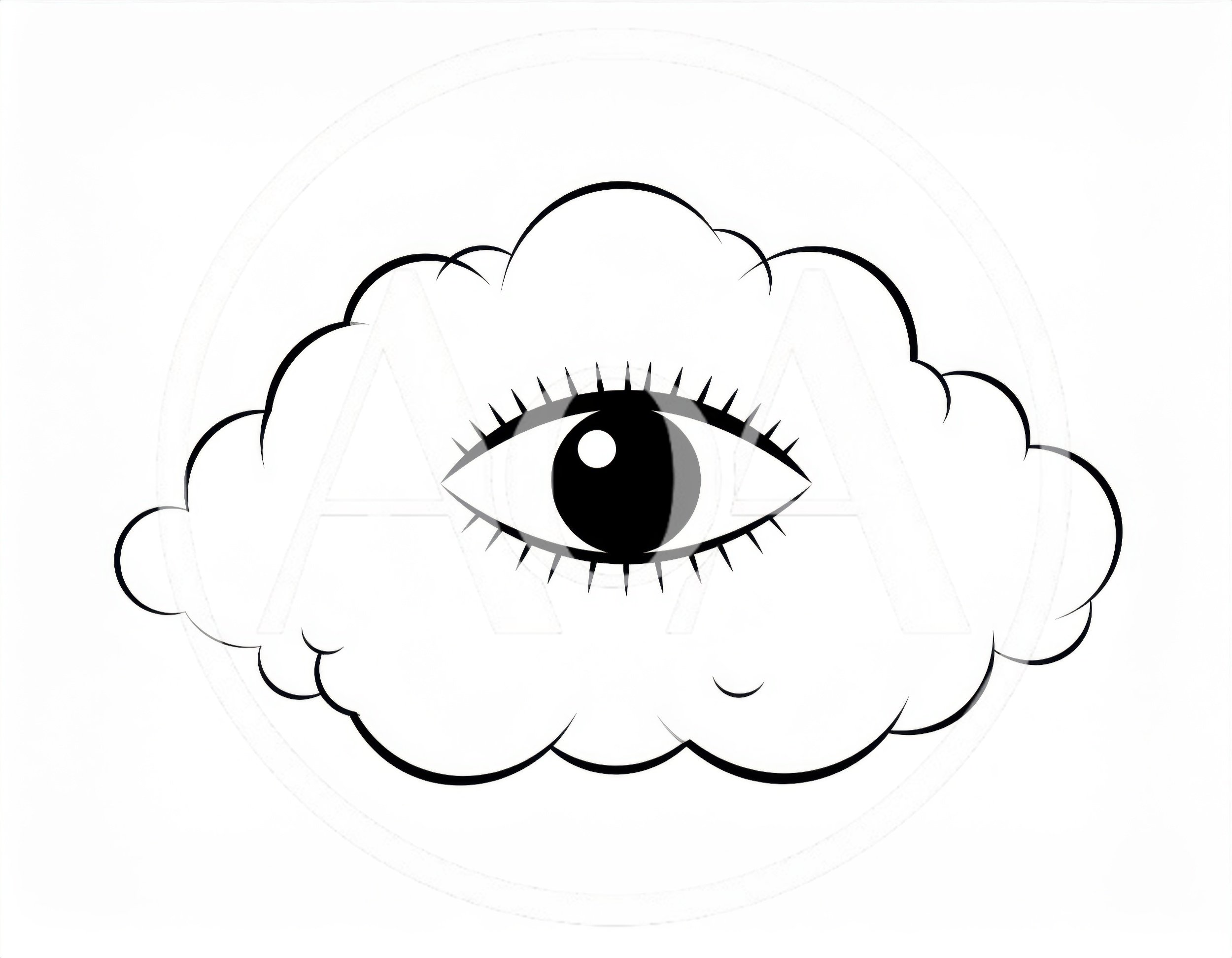 Minimalist Line Art Illustration Of An Eye In A Cloud
