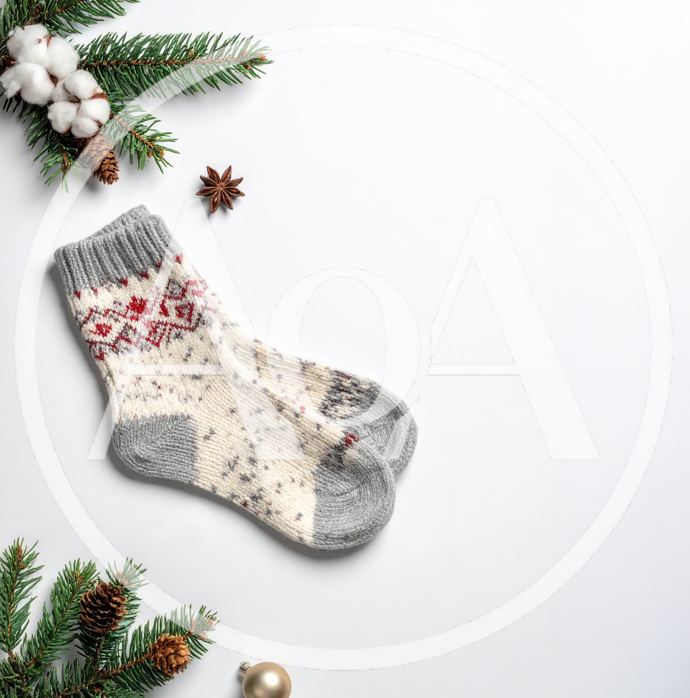 Cozy Christmas Socks With Pine Branches And Decorations