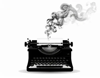 Vintage Typewriter With Rising Smoke Illustration