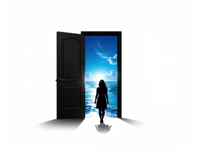 Silhouette Of A Woman Walking Through An Open Door