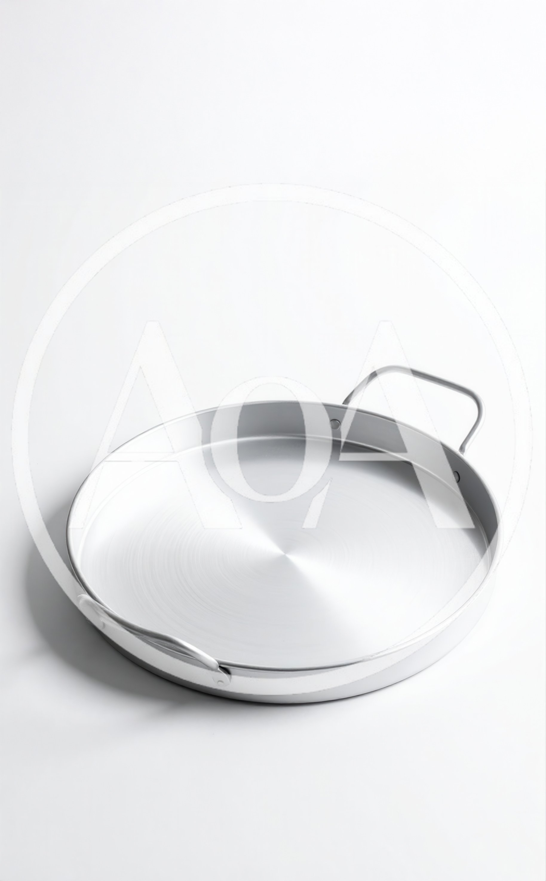 Empty Round Aluminum Paella Pan On White Background