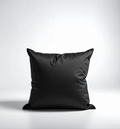 Black Square Decorative Pillow on White Background
