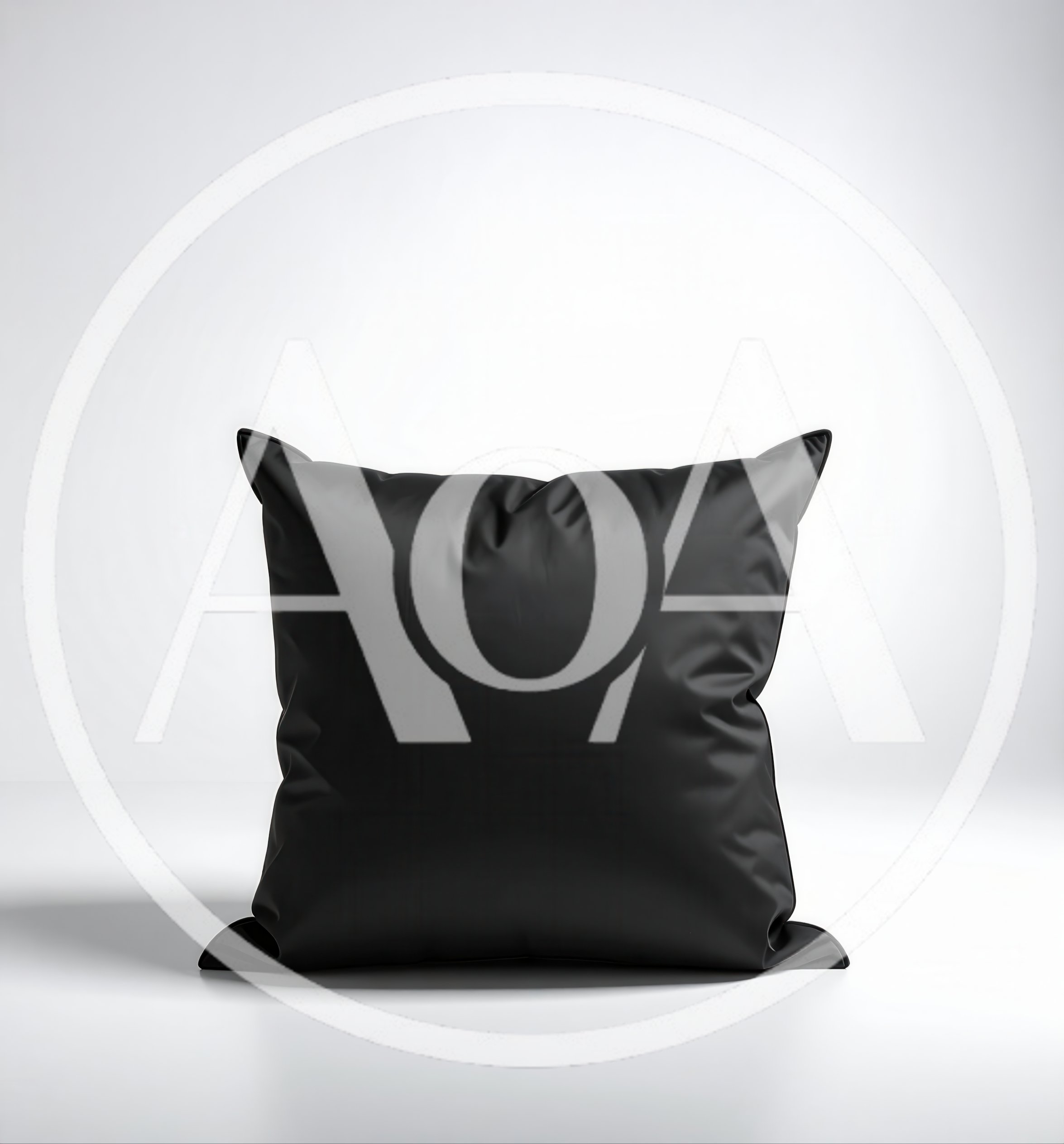 Black Square Decorative Pillow on White Background