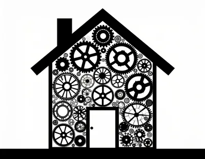 House Silhouette Filled With Mechanical Gears