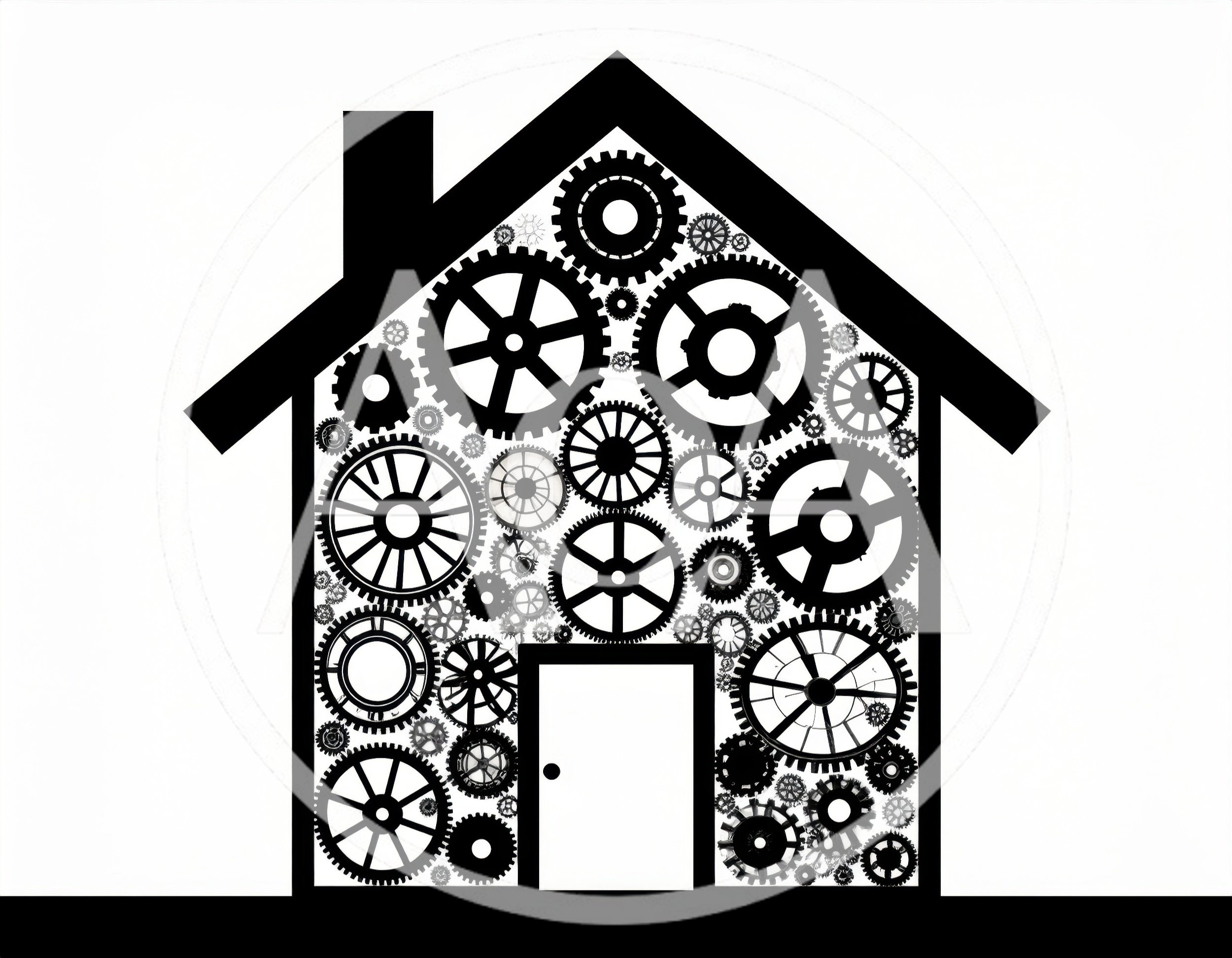House Silhouette Filled With Mechanical Gears