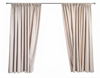 Beige Curtains Hanging On A Metal Rod