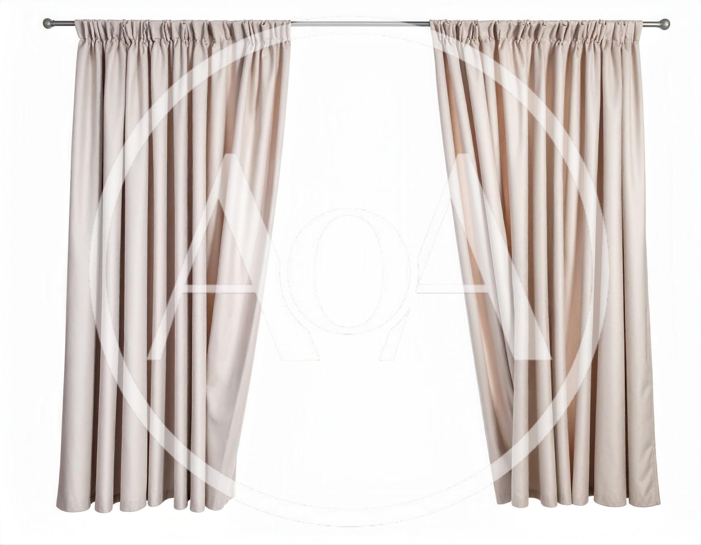 Beige Curtains Hanging On A Metal Rod
