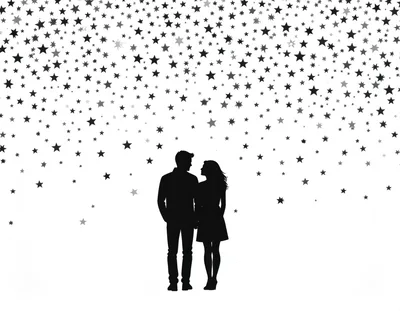 Silhouette Of A Romantic Couple Under Falling Stars