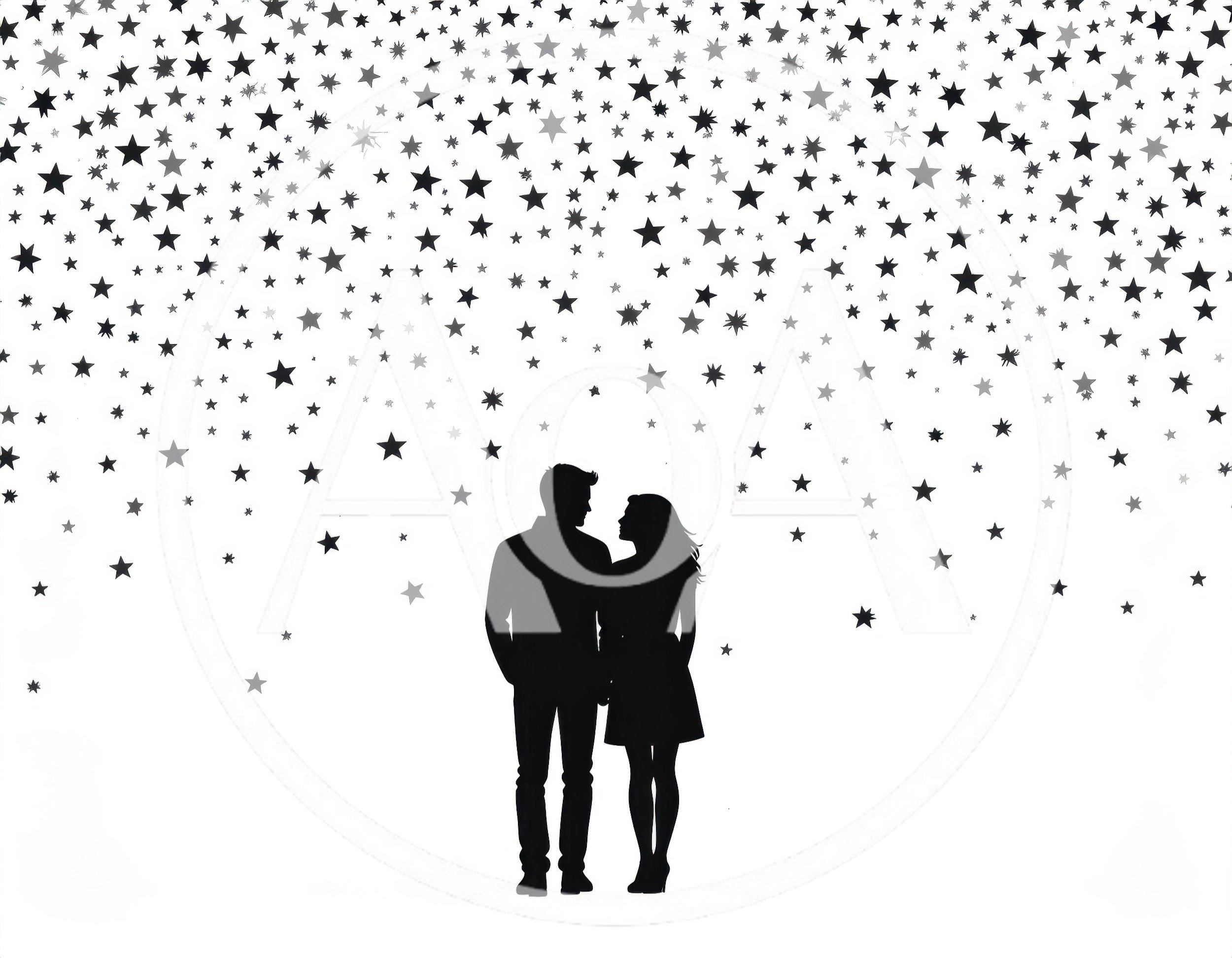 Silhouette Of A Romantic Couple Under Falling Stars