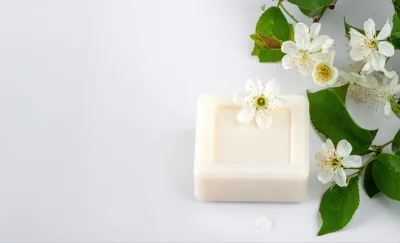 White Soap Bar With Cherry Blossoms
