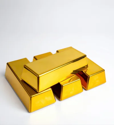 Stack of Shiny Gold Bars on White Background