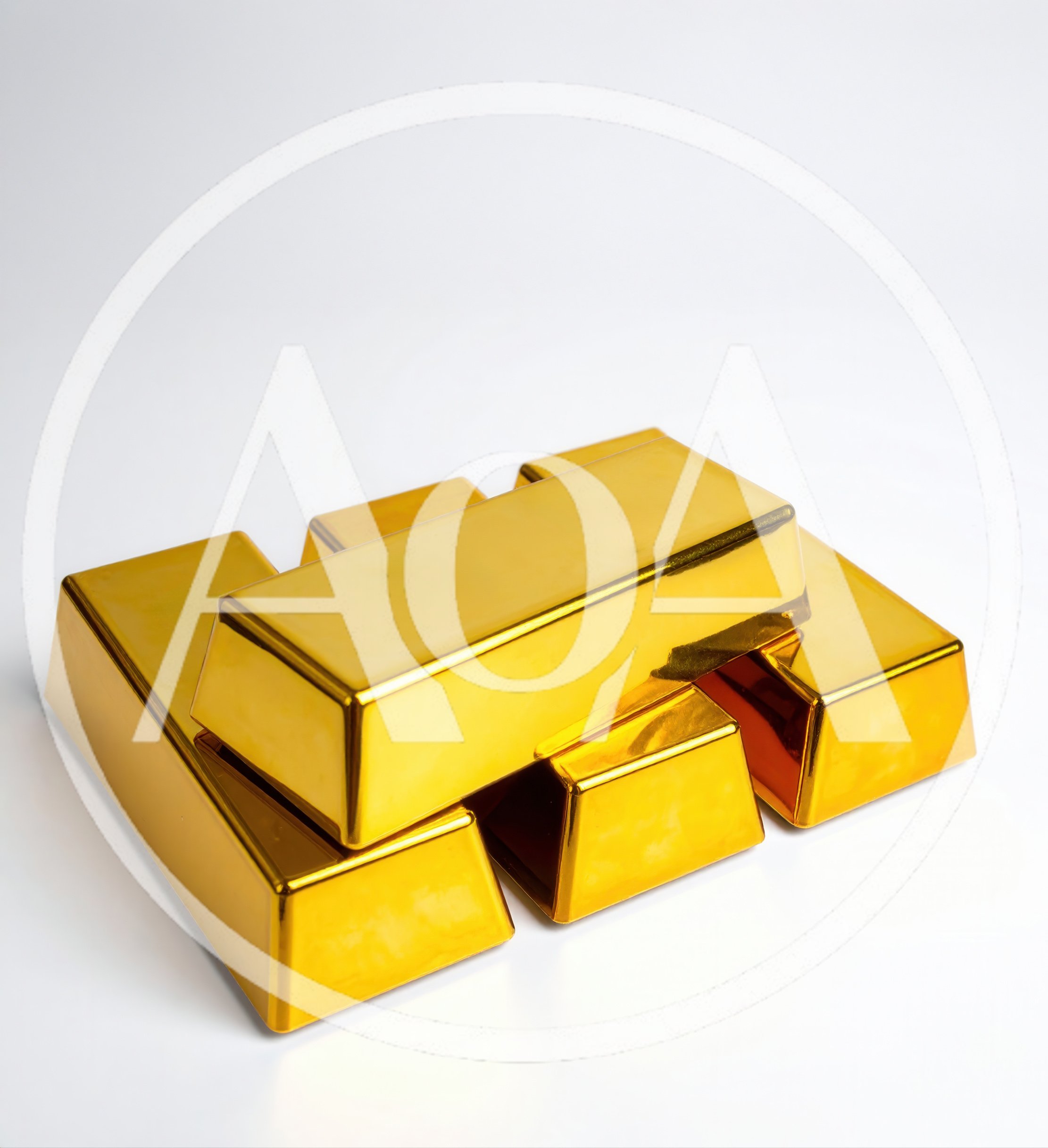 Stack of Shiny Gold Bars on White Background