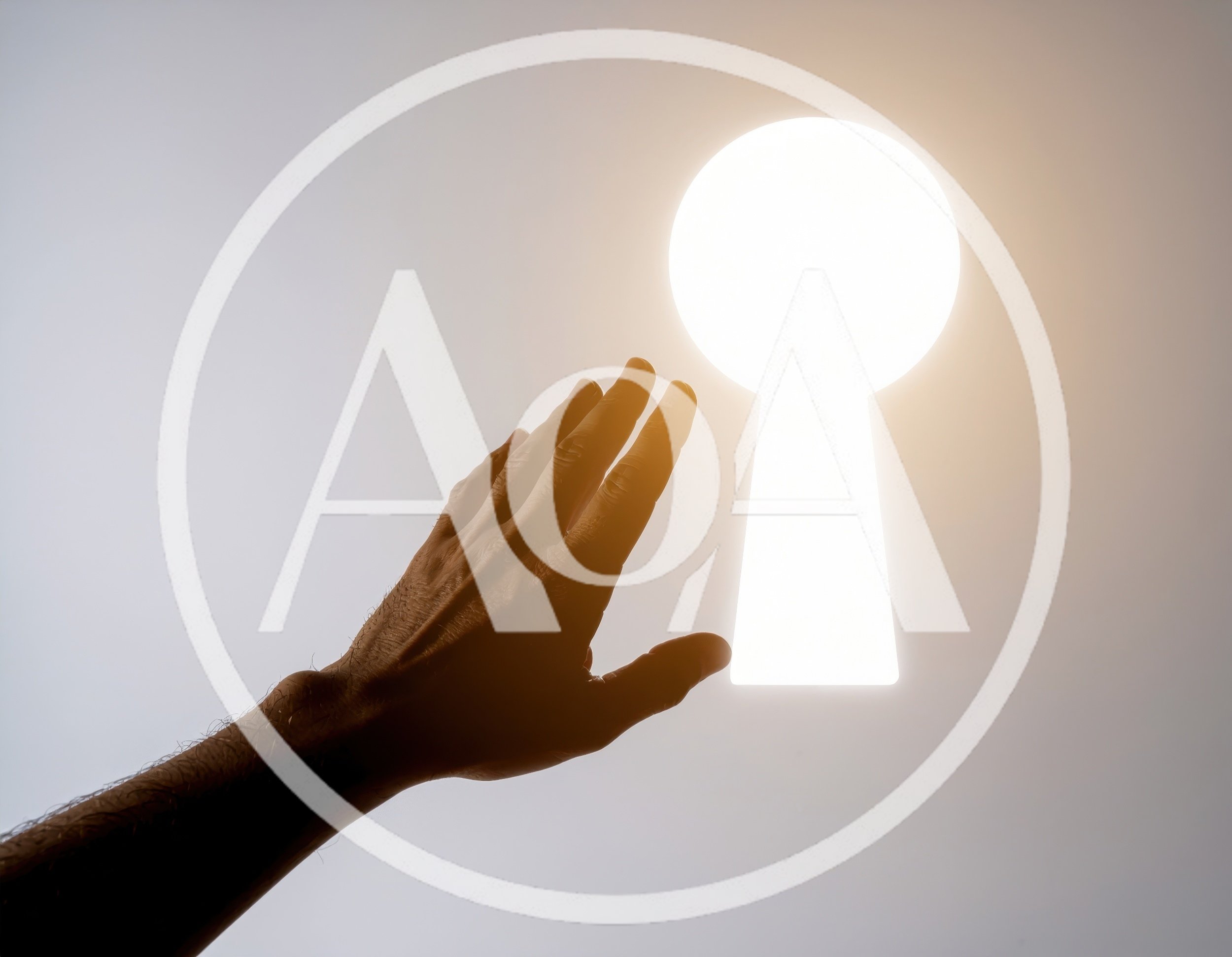 Human Hand Reaching Toward A Glowing Keyhole