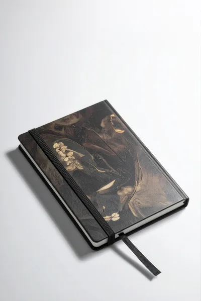 Closed Notebook With Floral Pattern On White Background