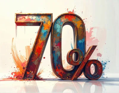 Abstract Seventy Percent Discount Sign With Paint Splatter