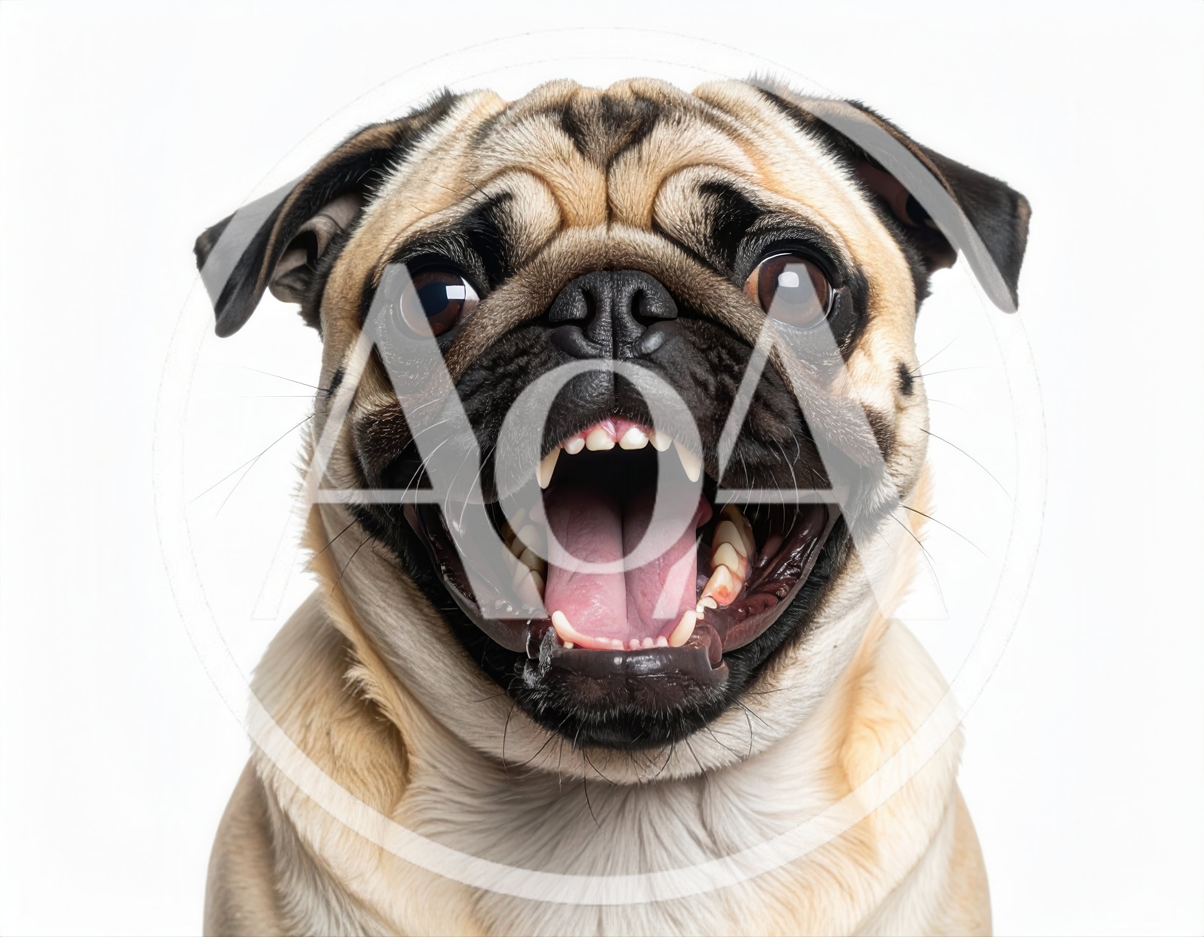 Portrait Of A Happy Pug Dog With Mouth Open