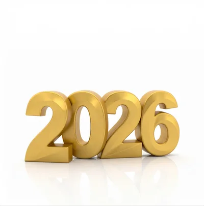 Golden 3D Numbers 2026 Isolated On White Background