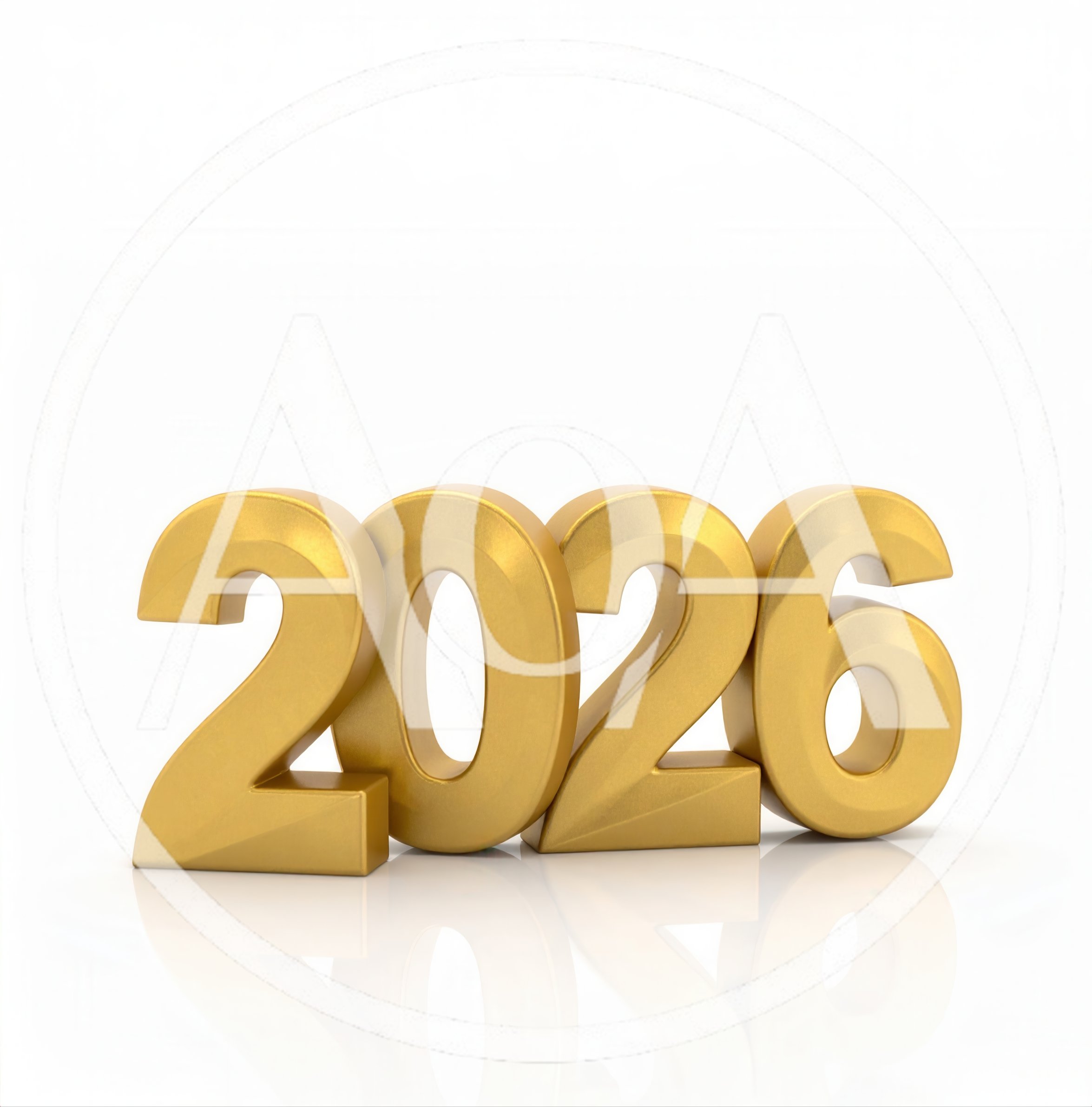 Golden 3D Numbers 2026 Isolated On White Background
