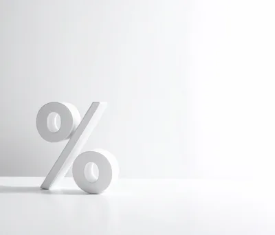 White Percent Symbol Standing on White Surface